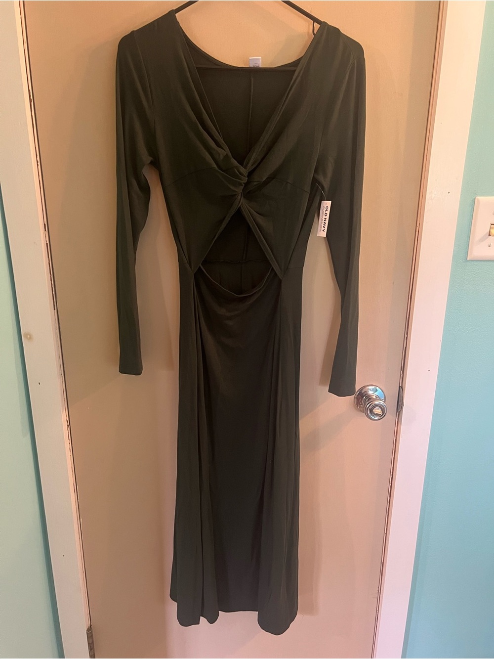 Old Navy Olive Twist-Front Long Sleeve Maxi Dress